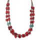2 Strand .925 Sterling Silver Certified Authentic Navajo Natural Turquoise Coral Native American Necklace 750229
