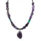 .925 Sterling Silver Certified Authentic Navajo Natural Turquoise Amethyst Hematite Native American Necklace 750230-1
