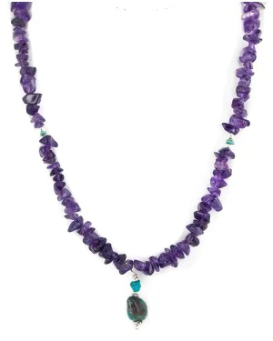 .925 Sterling Silver Certified Authentic Navajo Natural Turquoise Amethyst Native American Necklace 750232-1 .925 Sterling Silver Certified Authentic Navajo Natural Turquoise Amethyst Native American Necklace 750232-1
