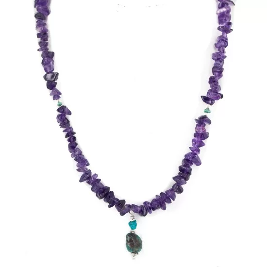 .925 Sterling Silver Certified Authentic Navajo Natural Turquoise Amethyst Native American Necklace 750232-1 .925 Sterling Silver Certified Authentic Navajo Natural Turquoise Amethyst Native American Necklace 750232-1