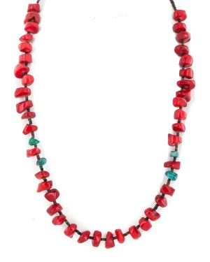 .925 Sterling Silver Certified Authentic Navajo Natural Turquoise Coral Native American Necklace 750232-4