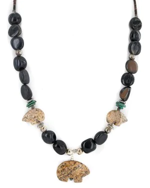 .925 Sterling Silver Certified Authentic Navajo Natural Turquoise Jasper Blue Tigers Eye Heishi Native American Necklace 750232-2