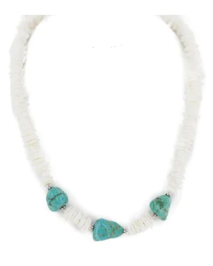 .925 Sterling Silver Certified Authentic Navajo Natural Turquoise Shell Native American Necklace 750230-10
