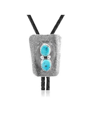 Handmade Certified Authentic Navajo .925 Sterling Silver Native American Natural Turquoise Bolo Tie 34201