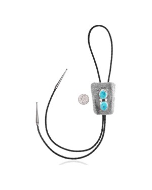 Handmade Certified Authentic Navajo .925 Sterling Silver Native American Natural Turquoise Bolo Tie 34201