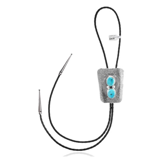 Handmade Certified Authentic Navajo .925 Sterling Silver Native American Natural Turquoise Bolo Tie 34201