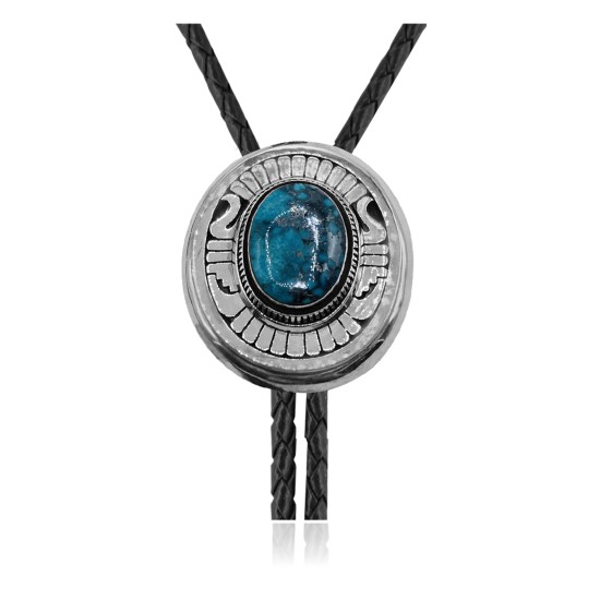 Handmade Certified Authentic Navajo .925 Sterling Silver Native American Natural Turquoise Bolo Tie 34206