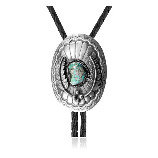 Feather .925 Sterling Silver Certified Authentic Handmade Navajo Native American Natural Turquoise Bolo Tie 34208 Feather .925 Sterling Silver Certified Authentic Handmade Navajo Native American Natural Turquoise Bolo Tie 34208