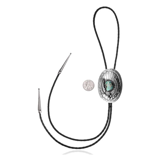 Feather .925 Sterling Silver Certified Authentic Handmade Navajo Native American Natural Turquoise Bolo Tie 34208 Feather .925 Sterling Silver Certified Authentic Handmade Navajo Native American Natural Turquoise Bolo Tie 34208