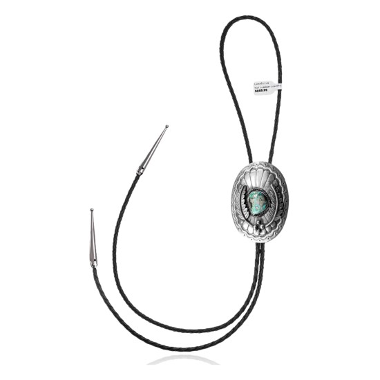 Feather .925 Sterling Silver Certified Authentic Handmade Navajo Native American Natural Turquoise Bolo Tie 34208 Feather .925 Sterling Silver Certified Authentic Handmade Navajo Native American Natural Turquoise Bolo Tie 34208