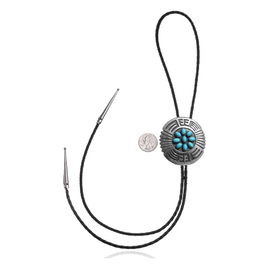 Maze .925 Sterling Silver Certified Authentic Handmade Navajo Native American Natural Turquoise Bolo Tie 34210 Maze .925 Sterling Silver Certified Authentic Handmade Navajo Native American Natural Turquoise Bolo Tie 34210
