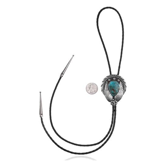 Feather .925 Sterling Silver Certified Authentic Handmade Navajo Native American Natural Turquoise Bolo Tie 34211 Feather .925 Sterling Silver Certified Authentic Handmade Navajo Native American Natural Turquoise Bolo Tie 34211