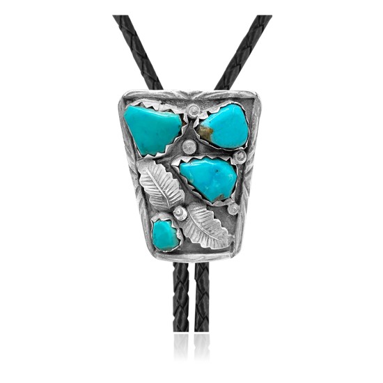 Feather .925 Sterling Silver Certified Authentic Handmade Navajo Native American Natural Turquoise Bolo Tie 34214 Feather .925 Sterling Silver Certified Authentic Handmade Navajo Native American Natural Turquoise Bolo Tie 34214