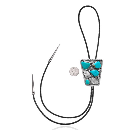 Feather .925 Sterling Silver Certified Authentic Handmade Navajo Native American Natural Turquoise Bolo Tie 34214 Feather .925 Sterling Silver Certified Authentic Handmade Navajo Native American Natural Turquoise Bolo Tie 34214
