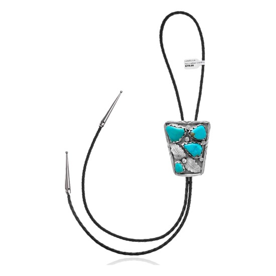 Feather .925 Sterling Silver Certified Authentic Handmade Navajo Native American Natural Turquoise Bolo Tie 34214 Feather .925 Sterling Silver Certified Authentic Handmade Navajo Native American Natural Turquoise Bolo Tie 34214