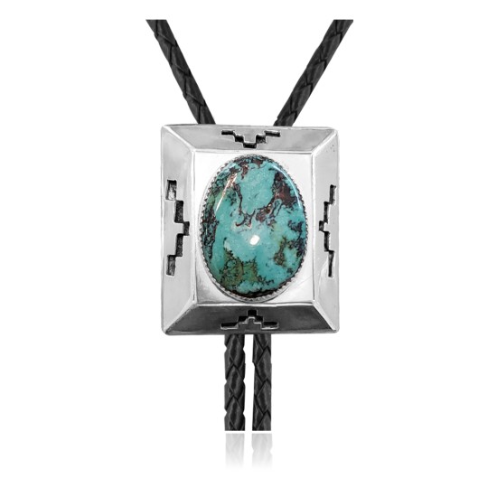 Handmade Certified Authentic Navajo .925 Sterling Silver Native American Natural Turquoise Bolo Tie 34215