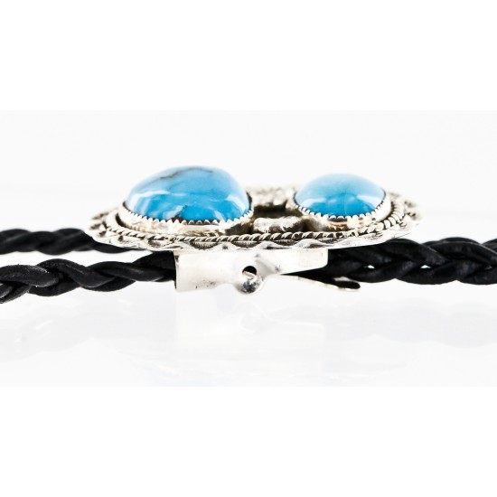 Handmade Certified Authentic Navajo .925 Sterling Silver Natural Turquoise Native American Bolo Tie  24382