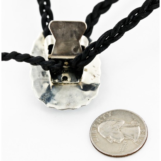 Handmade Certified Authentic Navajo .925 Sterling Silver Natural Turquoise Native American Bolo Tie  24382