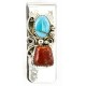 Handmade Certified Authentic Navajo Nickel and .925 Sterling Silver Natural Turquoise Coral Native American Money Clip 10525-5