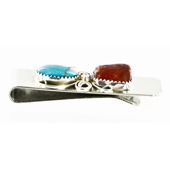 Handmade Certified Authentic Navajo Nickel and .925 Sterling Silver Natural Turquoise Coral Native American Money Clip 10525-5 Handmade Certified Authentic Navajo Nickel and .925 Sterling Silver Natural Turquoise Coral Native American Money Clip 10525-5