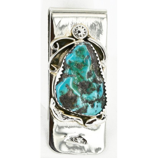 Handmade Certified Authentic Navajo Nickel and .925 Sterling Silver Natural Turquoise Native American Money Clip 