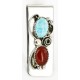 Handmade Certified Authentic Navajo Nickel and .925 Sterling Silver Natural Turquoise Red Jasper Native American Money Clip 10525-8
