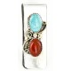 Handmade Certified Authentic Navajo Nickel and .925 Sterling Silver Natural Turquoise Red Jasper Native American Money Clip 10525-9