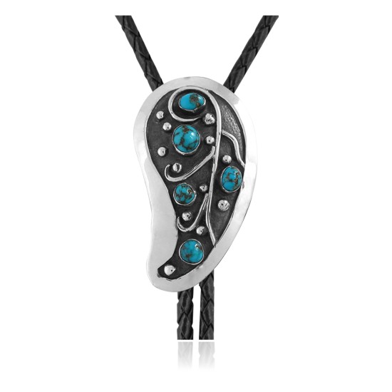 Handmade Certified Authentic Navajo .925 Sterling Silver Native American Natural Turquoise Bolo Tie 34216