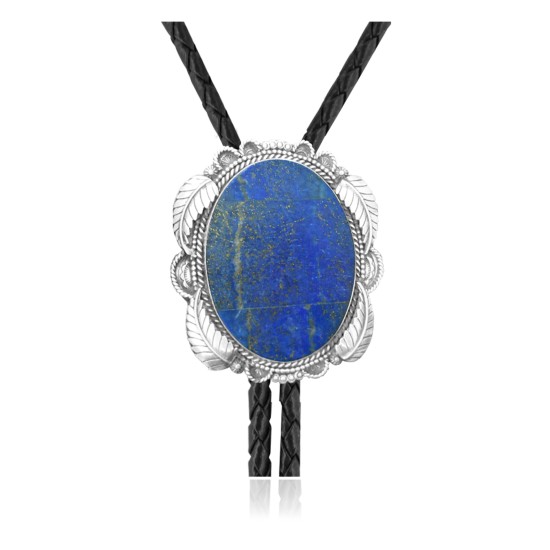 Feather .925 Sterling Silver Certified Authentic Handmade Navajo Native American Lapis Bolo Tie 34118