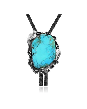 Feather .925 Sterling Silver Certified Authentic Handmade Navajo Native American Natural Turquoise Bolo Tie 34224 Feather .925 Sterling Silver Certified Authentic Handmade Navajo Native American Natural Turquoise Bolo Tie 34224