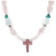 Cross .925 Sterling Silver Certified Authentic Navajo Natural Turquoise Opalite Pink Quartz Charoite Native American Necklace 750237-10