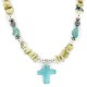 Cross .925 Sterling Silver Certified Authentic Navajo Natural Turquoise Green Jasper Native American Necklace 750241-3