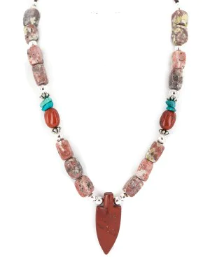 .925 Sterling Silver Arrow Certified Authentic Navajo Natural Turquoise Red Jasper Charoite Native American Necklace 750241-1 .925 Sterling Silver Arrow Certified Authentic Navajo Natural Turquoise Red Jasper Charoite Native American Necklace 750241-1