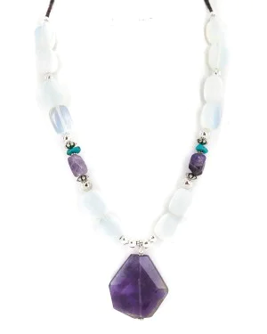 .925 Sterling Silver Certified Authentic Navajo Natural Turquoise Amethyst Opalite Native American Necklace 750240-3 .925 Sterling Silver Certified Authentic Navajo Natural Turquoise Amethyst Opalite Native American Necklace 750240-3