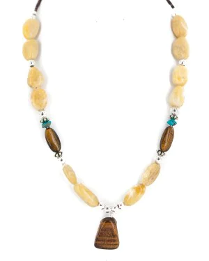 .925 Sterling Silver Certified Authentic Navajo Natural Turquoise Tigers Eye Agate Native American Necklace 750238-1 .925 Sterling Silver Certified Authentic Navajo Natural Turquoise Tigers Eye Agate Native American Necklace 750238-1
