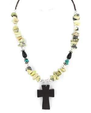 Cross .925 Sterling Silver Certified Authentic Navajo Natural Turquoise Green Jasper Black Onyx Native American Necklace 750238-6 Cross .925 Sterling Silver Certified Authentic Navajo Natural Turquoise Green Jasper Black Onyx Native American Necklace 750238-6