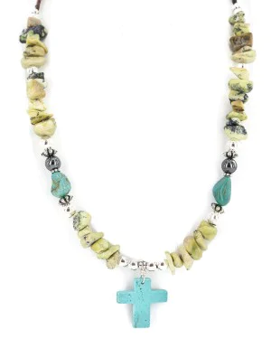 Cross .925 Sterling Silver Certified Authentic Navajo Natural Turquoise Green Jasper Native American Necklace 750241-3 Cross .925 Sterling Silver Certified Authentic Navajo Natural Turquoise Green Jasper Native American Necklace 750241-3