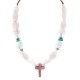 Cross .925 Sterling Silver Certified Authentic Navajo Natural Turquoise Opalite Pink Quartz Charoite Native American Necklace 750237-10