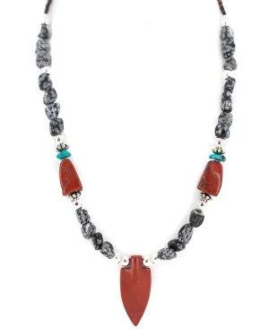 Cross .925 Sterling Silver Certified Authentic Navajo Natural Turquoise Red Jasper Snowflake Obsidian Native American Necklace 750238-9 Cross .925 Sterling Silver Certified Authentic Navajo Natural Turquoise Red Jasper Snowflake Obsidian Native American Necklace 750238-9