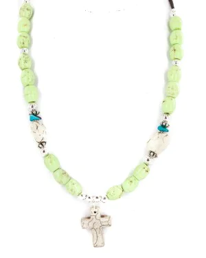 Cross .925 Sterling Silver Certified Authentic Navajo White Howlite Gaspeite Native American Necklace 750237-9 Cross .925 Sterling Silver Certified Authentic Navajo White Howlite Gaspeite Native American Necklace 750237-9