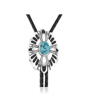 Handmade Certified Authentic Navajo .925 Sterling Silver Native American Natural Turquoise Bolo Tie 34233 Handmade Certified Authentic Navajo .925 Sterling Silver Native American Natural Turquoise Bolo Tie 34233