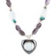 .925 Sterling Silver Heart Certified Authentic Navajo Natural Turquoise Amethyst Opalite Hematite Native American Necklace 24514-12