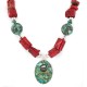 .925 Sterling Silver Certified Authentic Navajo Turquoise Coral Native American Necklace 24214-15