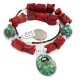 .925 Sterling Silver Certified Authentic Navajo Turquoise Coral Native American Necklace 24214-15