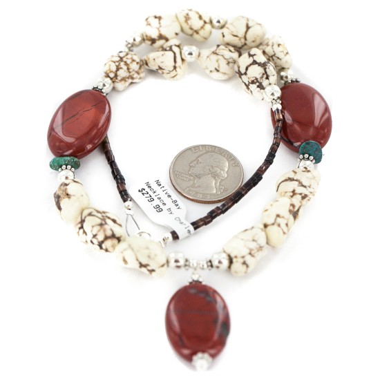 .925 Sterling Silver Certified Authentic Navajo White Howlite Red Jasper Native American Necklace 24514-10 All Products NB160521211438 24514-10 (by LomaSiiva)