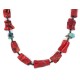 .925 Sterling Silver Certified Authentic Navajo Natural Turquoise Coral Hematite Native American Necklace 24511-1