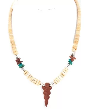 .925 Sterling Silver Arrow Certified Authentic Navajo Natural Turquoise Goldstone Graduated Melon Shell Native American Necklace 24512-10