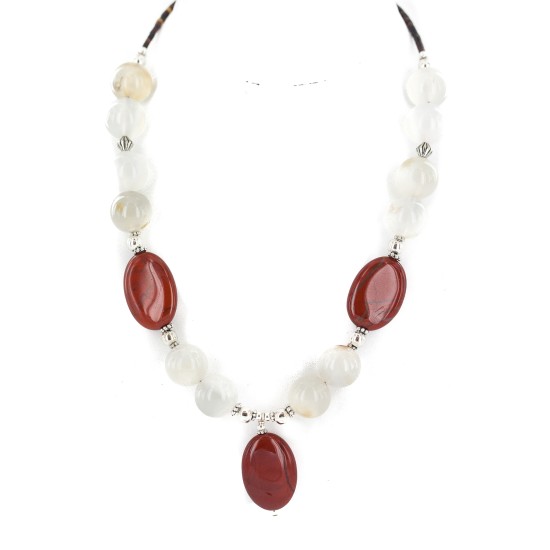 .925 Sterling Silver Certified Authentic Navajo Natural Quartz Red Jasper Native American Necklace 24514-1 All Products NB160521232924 24514-1 (by LomaSiiva)