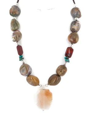 .925 Sterling Silver Certified Authentic Navajo Natural Turquoise Agate Jasper Native American Necklace 24514-3 .925 Sterling Silver Certified Authentic Navajo Natural Turquoise Agate Jasper Native American Necklace 24514-3