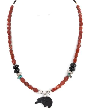 .925 Sterling Silver Certified Authentic Navajo Natural Turquoise Red Jasper Black Onyx Jet Native American Necklace 24511-5 .925 Sterling Silver Certified Authentic Navajo Natural Turquoise Red Jasper Black Onyx Jet Native American Necklace 24511-5